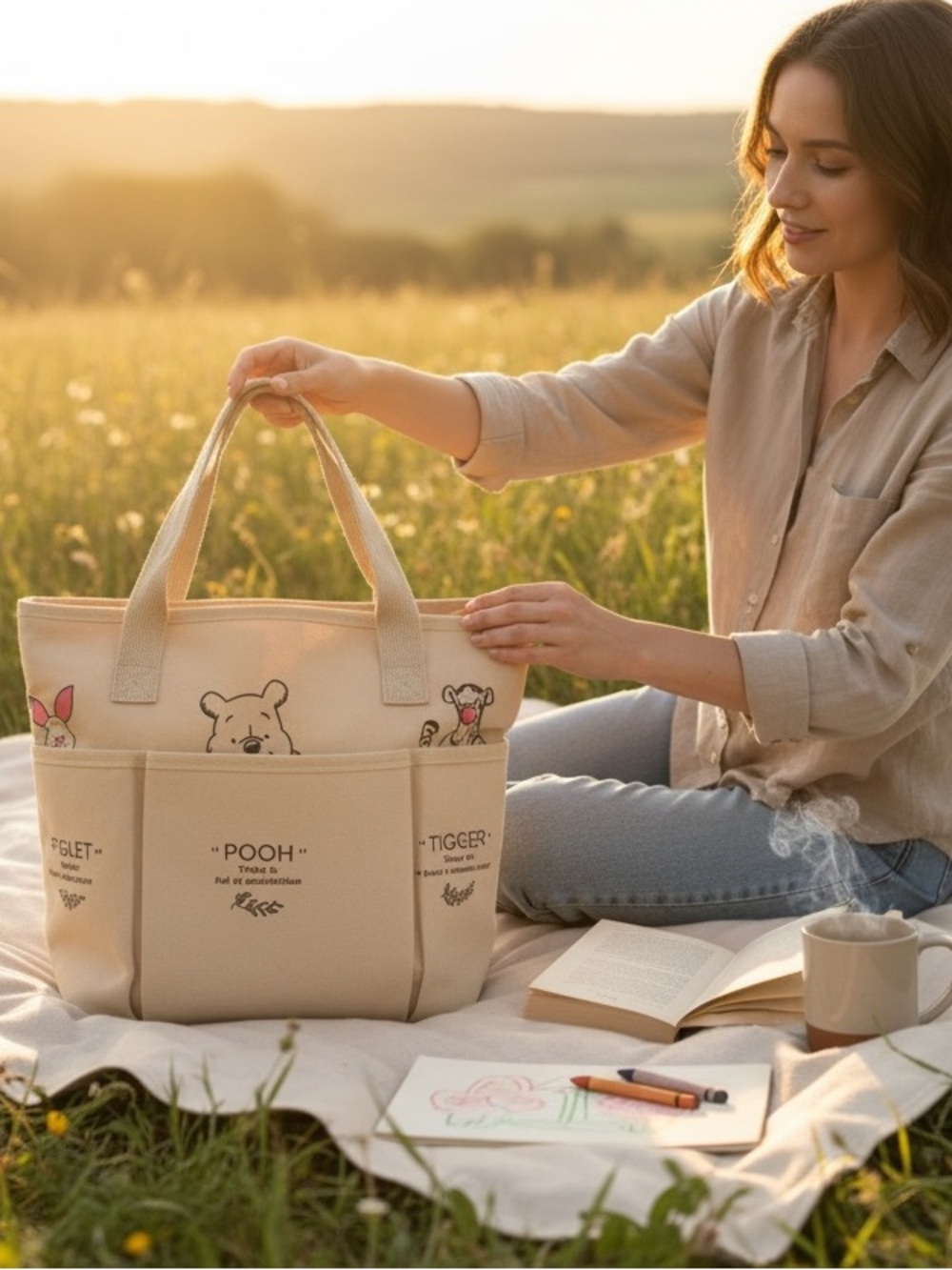 Pooh Kids Beige Canvas Tote Bag by (no brand)